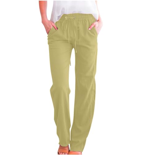 Image of Linen Pants Women 2026 Spring Summer Fashion Straight Leg Pant Dressy Casual High Waisted Loose Trousers with Pockets