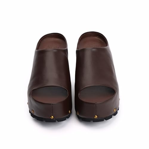 Image of XOBZJH Long-Hair Calfskin Chunky Clog Slide for Women - Memory Foam Luxury Slip on Shoes Women's Mules & Platform Clogs,Designer Mules for Women 2025