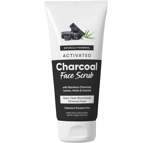 JEVR Activated Charcoal Face Scrub 100 gm for Men & Women | All Skin Types | Bamboo | Blackheads | Whiteheads | Dark Spots