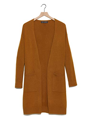 State Cashmere Mid-Length 100% Pure Cashmere Open Cardigan Long Sleeve Sweater for Women (Caramel Cafe, Small)