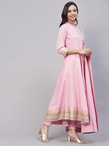 Image of ANNI DESIGNER Women Cotton Blend Solid Kurta With Pant & Dupatta