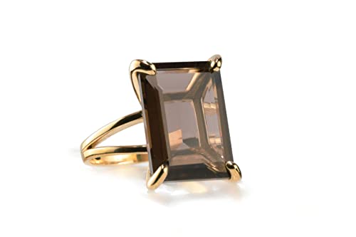 Anemone Jewelry Smoky Quartz Ring - Emerald Cut Gem Rings For Women - Vibrant Crystal Rings, Statement Rings, Fashion Rings, Birthstone Rings - Handmade Jewelry For Women #TOP6