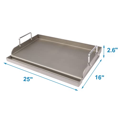 Utheer Cast Iron Griddle for Gas Grill, 25" x16" Flat Top for Outdoor Grill Rectangular Plate with Removable Handles for Charcoal Camping, Tailgating, and Parties