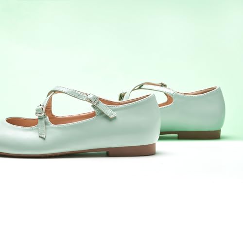 C.Paravano Women's Mary Jane Flats Almond Toe Ballet Flats Shoes for Women，Work, Casual and Daily Wear(Size 7,Green)3