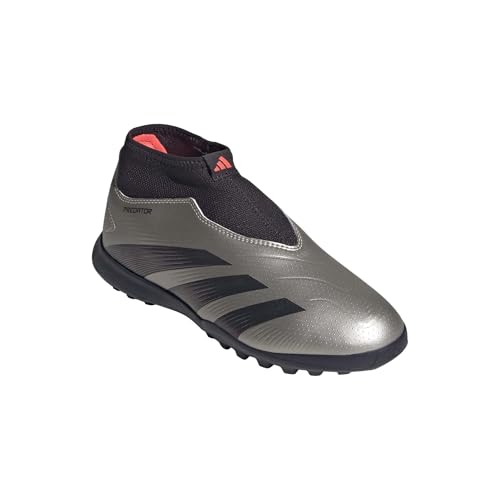 adidas Predator League Laceless Turf J (Little Big Kid) Sneaker, Platin Metallic/Aurora Black/Turbo, 5 US Unisex2