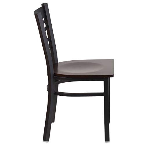 Image of Flash Furniture 2 Pack HERCULES Series Black ''X'' Back Metal Restaurant Chair - Walnut Wood Seat