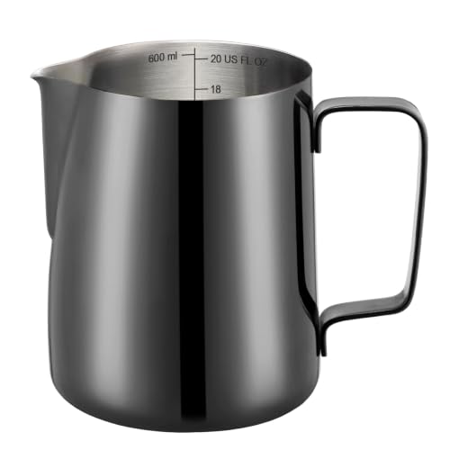 Image of Amrules Milk Frothing Pitcher 20oz Frother Cup Barista Tools, Bright Black