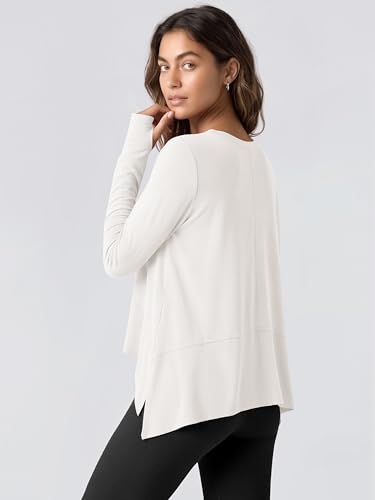 Image of ODODOS Soft Modal Long Sleeve Crop Top for Women with Thumb Hole Athletic Gym Workout Cropped Yoga Shirts