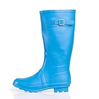 Norty Women's Hurricane Wellie Rain Boots - High-Calf Length - Glossy Matte Waterproof Rubber Shoes