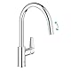 GROHE Start Edge QuickFix - 1 Hebel Küchenarmatur mit Ausziehfunktion (hoher C-Auslauf, 360° Schwenkbereich, 28mm Keramikkartusche, Schwänze 1/2 Zoll, Hochdruck), Größe 357mm, chrom, 30553000
