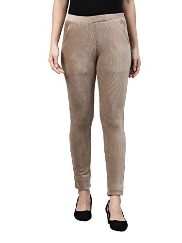 Image of GO COLORS Solid Corduroy Treggings for Women | Warmtech, Mid Rise, Side Pocket