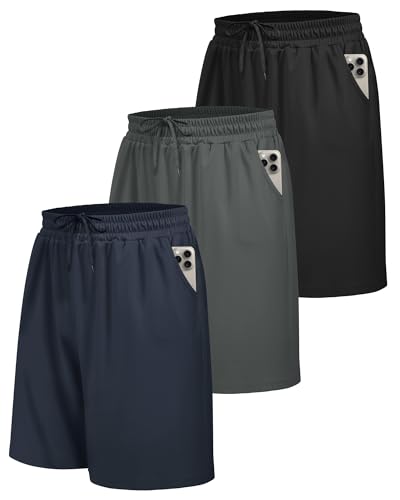 BOOJO 3er Pack Sporthose Herren Kurz Hosen mit Taschen Sport Shorts Schnell Trocknend Trainingshose für Gym Fitness(Schwarz/Dunkelgrau/Dunkelblau,XL)