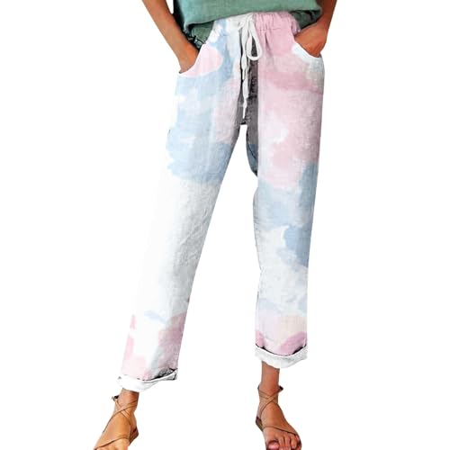 Pantalones de mujer de lino cómodos elegantes pantalones casuales mujer pantalones de lino largos curvados pantalones mujer verano pantalones de jogging con bolsillos pantalones de lino para mujer