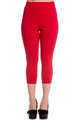 Hell Bunny Tina 50s Vintage Retro Style Capri Trousers 3/4 Length Pedal Pushers - Red (XL)