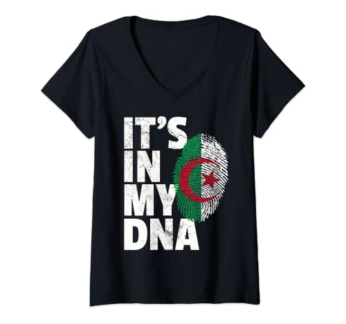 Donna IT'S IN MY DNA Algerian Algeria Flag T Shirt Gift Men Women Maglietta con Collo a V