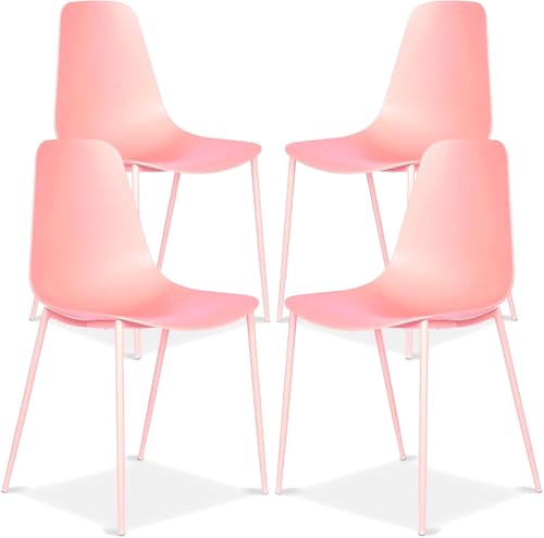Image of Poly & BARK Isla Modern Kitchen Chairs Set of 4 - Plastic Dining Chair with Metal Legs - Quick Assembly Simple Cafe Chairs Plastic for Indoor or Outdoor - Blush Pink