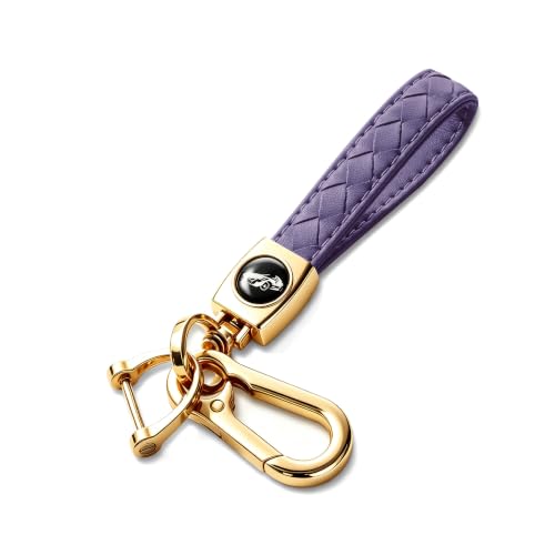 Image of Gkeygo Carabiner Keychain, Universal Heavy Duty Woven Handmade Leather Key Chain, Car Fob Key Keychains with 360 Degree Rotatable Snap Swivel and Anti-Lost D-Ring for Men and Women,Light Gold - Purple