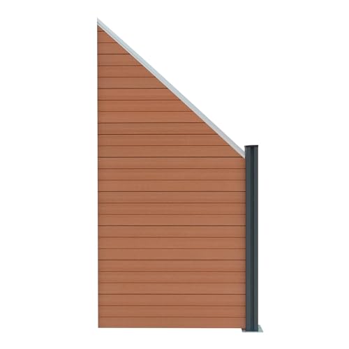 WPC Sichtschutzzaun Eckzaun Element abgewinkelt Braun, Aluminiumpfosten x1, Doppelseitig Holzmaserung Lattenzaun Kunststoff, 100cm x 180cm, Außenbereich, Garten, Auffahrt, Sichtschutz