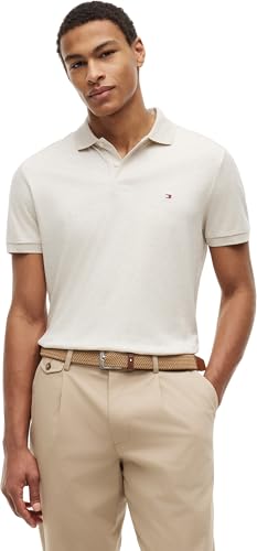 Tommy Hilfiger Herren Poloshirt Kurzarm Liquid Cotton mit Knopfleiste, Beige (Heathered Oatmilk), XXL – Ansicht 1
