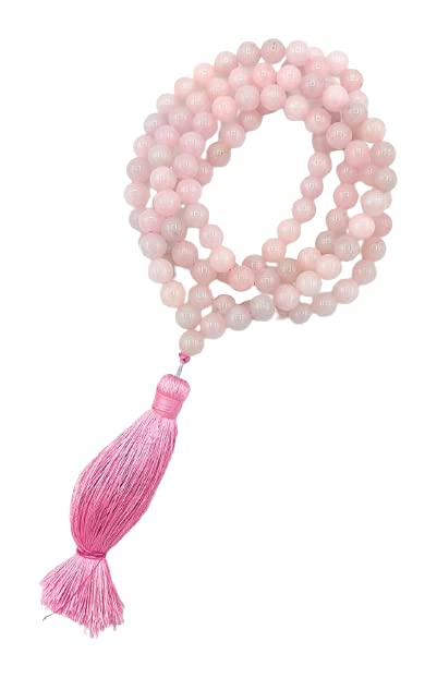 Image of Rose Quartz Natural Crystal Gemstone 8mm 108 Beads Jap Mala for Meditation, Pooja, Chanting, Wearing (8mm, Rose Quartz)