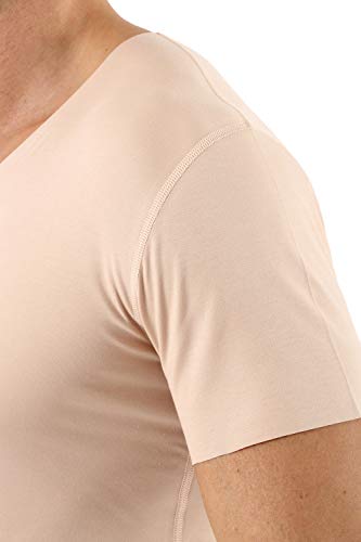 Men's Laser Cut Invisible Seamless deep v-Neck Undershirt Short Sleeves Stretch Cotton Nude Beige4