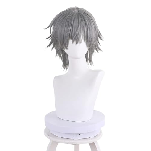 Image of Anime Gray Short Wigs Men Straight Wig with Bangs Women COS Game M!Trailblazer Wigs Halloween,Christmas,Comic con,Game Show,Party