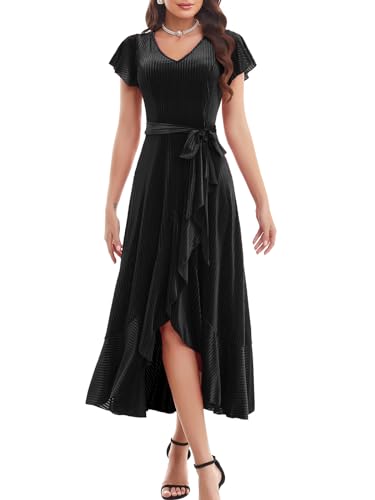 Highclass Velvet Long Dress ブラックLサイズ Amazon.com: Bbonlinedress Womens V-Neck Long Formal Velvet