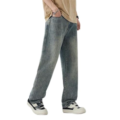 Men's Vintage Straight Jeans Soft Lyocell Denim Trousers with Elastic Waist Korean Baggy Casual Pant Comfort Fit