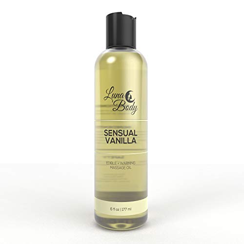 LunaBody Edible Massage Oil with Essential Oils, Made in USA, Natural Fragrance Scented, Relaxing Massages (Sensual Vanilla)