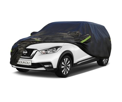 Image of KouKou Waterproof SUV Car Cover Suitable for Nissan Kicks from 2017 to 2025, 7 Layers Windproof All Weather Waterproof Outdoor Cover Sun Rain UV Dust Snow Protection. Black