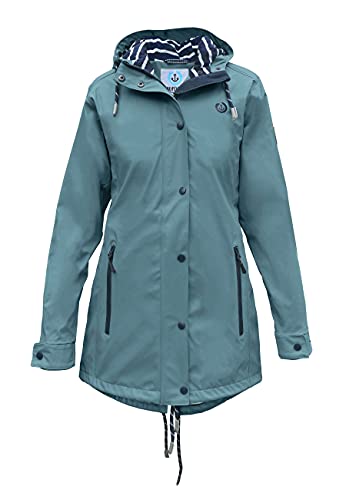 MADSea Damen Regenmantel Friesennerz 620 | halblanger wasserdichter Regenparka | winddicht mit maritimen, weiß/blauen Innenfutter, Petrolblau, Größe:40