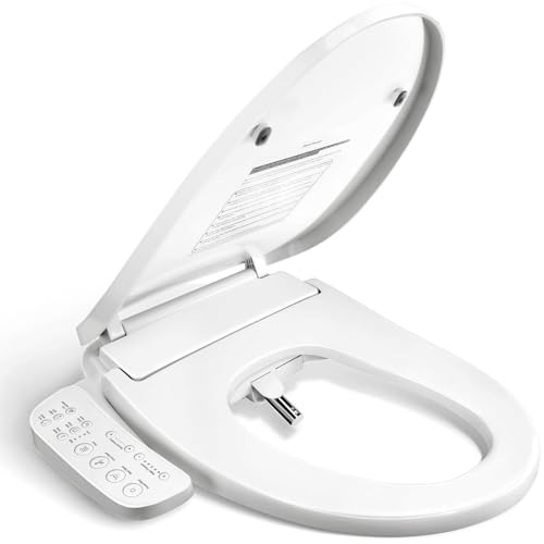 Electronic Bidet Toilet Seat – Heated Seat, Instant Warm Water, Stainless Steel Nozzle, Hygienic Rinse, Warm Air Dryer, Night Light, Easy Install – Elongated, White