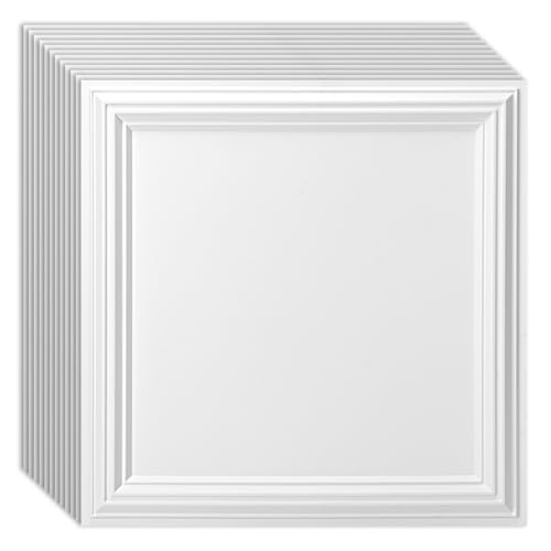 Art3d 12-Pack Drop Relief Ceiling Tiles for Home, Office & Commercial Space, 24 x 24in PVC Waterproof 3D Wall Panels Cover 48 Sq. Ft, White