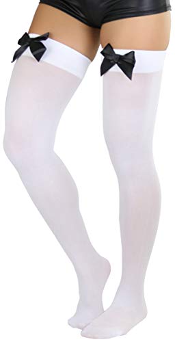 Image of ToBeInStyle Women's Opaque Long Thigh High Stockings w /Decorative Front Satin Bow