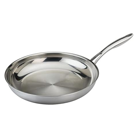 Black Cube Stainless Steel 12.5-inch Frying Pan, 3 Ply Professional Grade Steel Skillet, Sliver, Dishwasher Safe. Cover