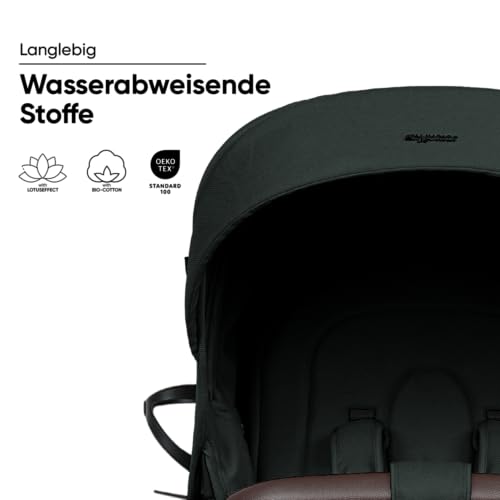 my junior® PLIA² | großer Komfortbuggy mit Luftkammerreifen, Einhand-Faltmechanismus, einstellbare Federung, XXL-Einkaufskorb & -Verdeck, Belüftung, inkl. Getränkehalter + Tragegurt (Pine Forest)