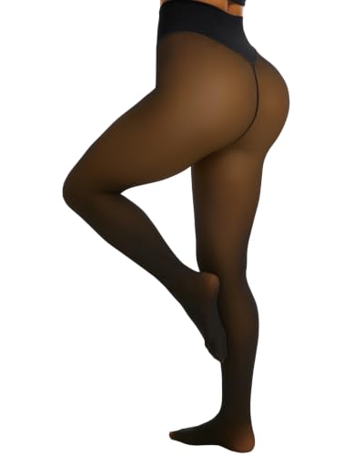 Image of Fleece Lined Tights Women One Line High Waist Warm Sheer Fleece Tights Thick Thermal Pantyhose Winter Black