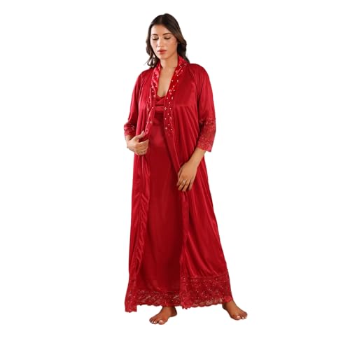 Women's Satin Maxi Night Dress Full Sleeve Gown Comfortable & Fan...