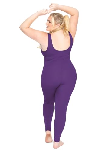 Image of STRETCH IS COMFORT Womens Plus Size Tank Unitard Athletic Rompers For Women | 95% cotton 5% spandex, round neckline, sleeveless straps, U-back, seamless front, one piece outfits for women, workout romper