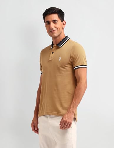 Image of U.S. Polo ASSN. Solid Slim Fit Polo T Shirts for Men - 100% Cotton, Half Sleeves Mens Tshirt