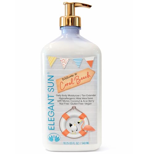 Elegant Sun Coral Beach Daily Moisturizer, Tan Extender Lotion, for After Sun or Tanning Bed, Aloe Vera base, Hypoallergenic, Sensitive Skin, Great for Men and Women, Unisex Fresh Scent
