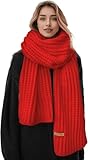 Boaisdus Women Winter Chunky Knit Scarf Knit Scarves Soft Knitted Warm Scarf for Women's Outddor Cold Weather (Red- 69 L x 10' W)