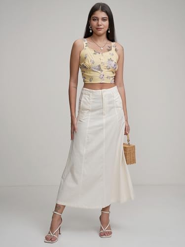 Image of Tokyo Talkies Women's Floral Print Crop Top | Square Neck | Shoulder Strap Sleeves | Chic & Feminine | Tops for Woman | Women Tops | Women Crop Top