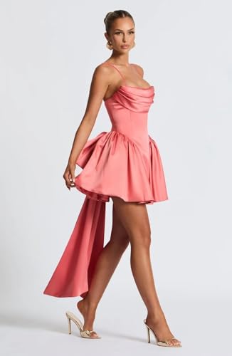 Corset Satin Homecoming Dresses for Teens Satin Ruched Formal Evening Gown with Bow3