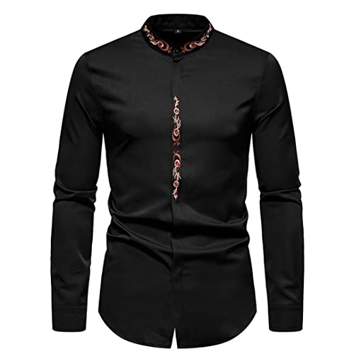 Chemise homme manches longues imprimé doré noir vêtement printemps automne S