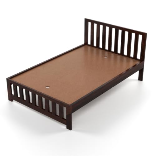 Image of Solid Sheesham Wood Single Size Bed Without Storage | Contemporary Wooden Single Cot with Slatted Headboard & Footboard | Strong Wooden Divan Bed for Bedroom (Walnut Finish)