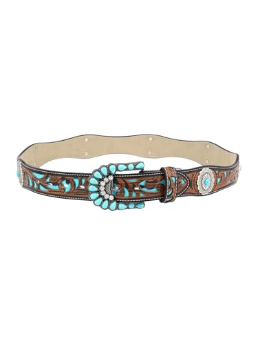 COZYEASE Women's Boho Turquoise Carved Waist Belts Vintage Western Medium Belt Body Accessories