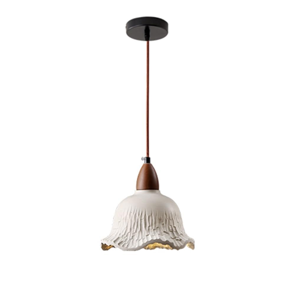 ITOSUI 7.8" LED Wabi-sabi Cement Pendant Light, Handmade Textured Scalloped Shade Chandelier, with Wood Top for Bedroom Bedside Dining Room Hanging Lamp