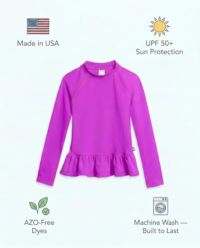 Image of City Threads Girls Long Sleeve Rashguard UPF 50+ Made in USA, Girls' Rash Guard Shirts with Sun Protection
