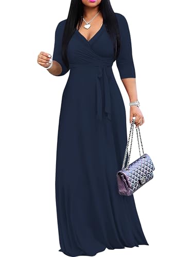 Image of PinkPatty Women's Plus Size Maxi Dresses Casual Flowy 3 /4 Sleeves Dress Printed Vacation Dress for Daily Wear with Belt